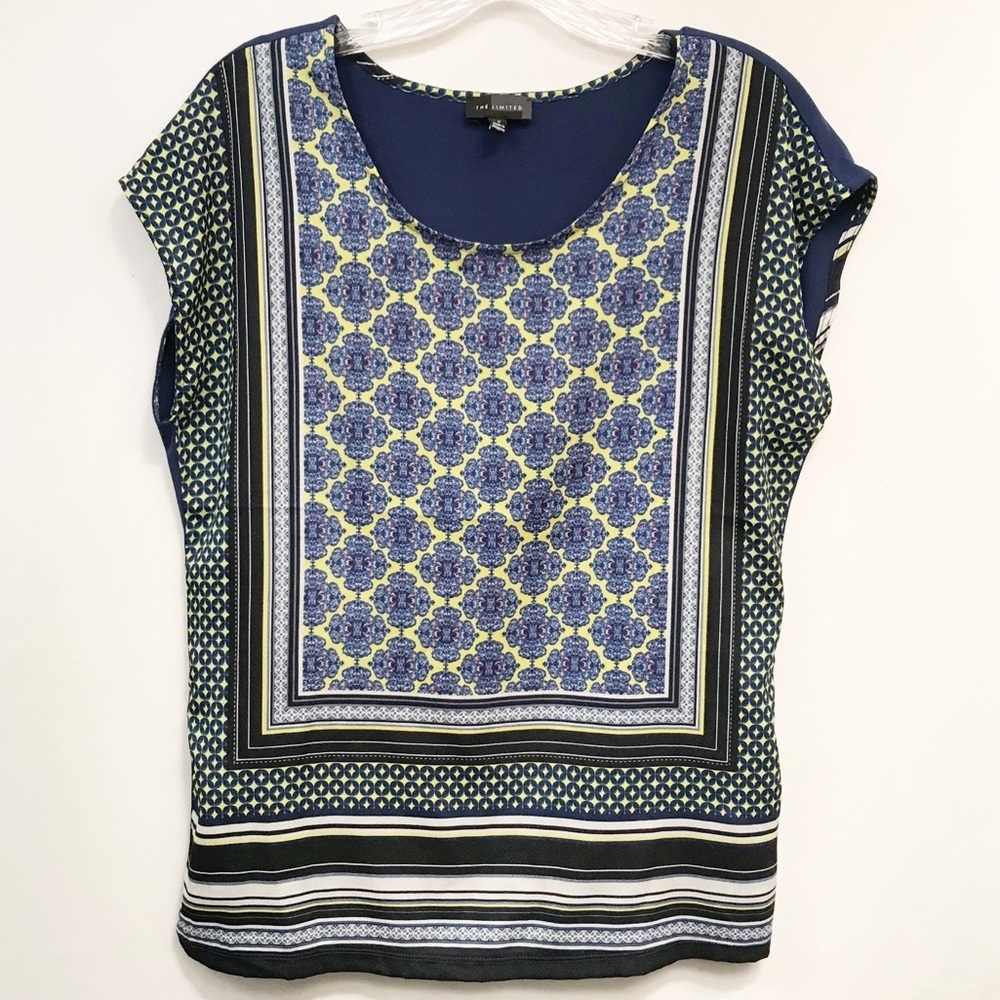 The Limited Womens Top Yellow and Blue Patterned Sleeveless Size Small‎ Tall